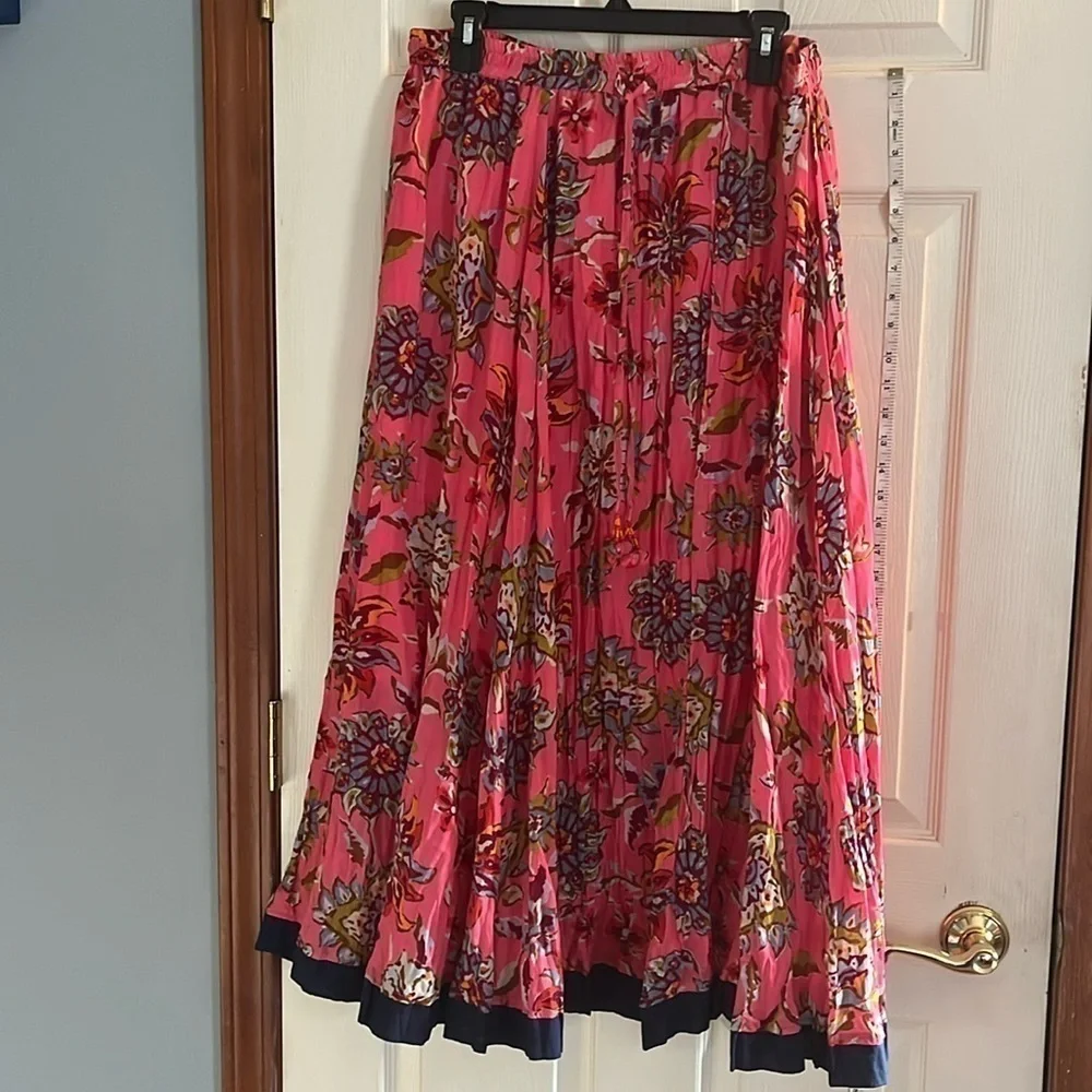 NWT-Mix Nouveau-L-pink flower pattern lined maxi skirt with elastic waist